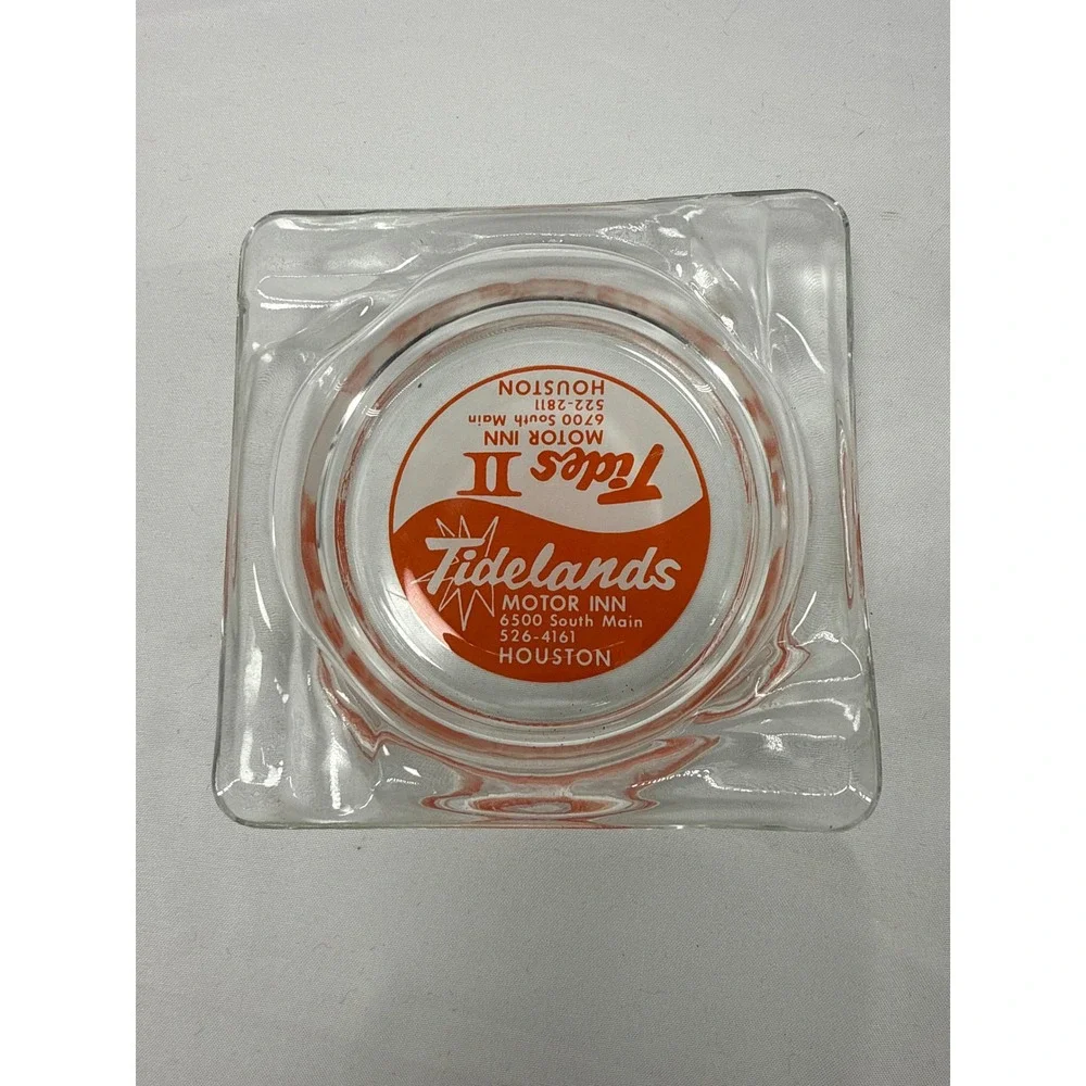 Vintage Tidelands‎ Motor Inn Ashtray Houston Texas Glass Collectible Retro MCM